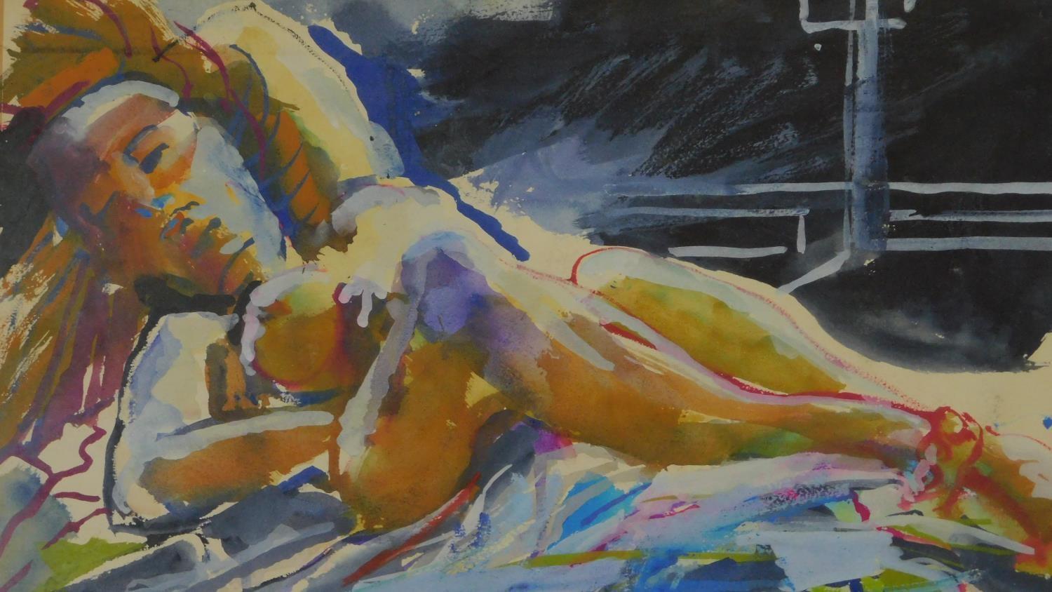 A framed and glazed watercolour, nude study. 74x58cm - Image 2 of 4