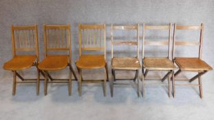 A set of three mid 20th century folding chairs by Fischel and another three similar chairs. H.85cm