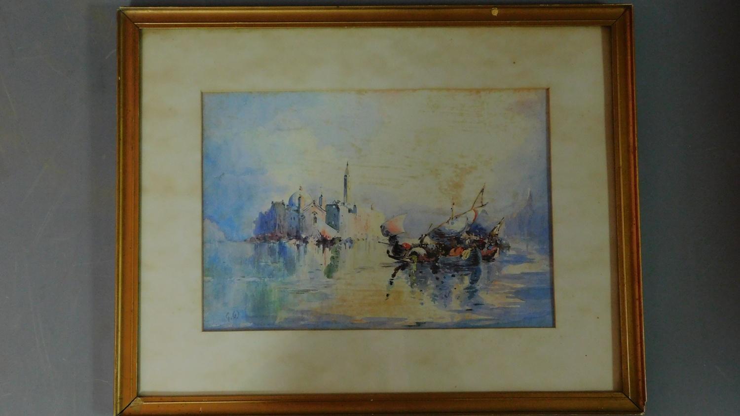 A framed and glazed watercolour, Venice, monogrammed G.W. 60x47cm