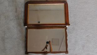 A Victorian inlaid Tunbridge mirror and an oak framed mirror. 75x47cm