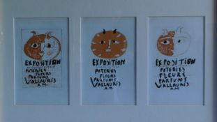 A set of 3 prints framed and glazed as one, Picasso exposition. 85x55cm.