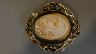 A 19th century pinchbeck cameo brooch. 7x7cm