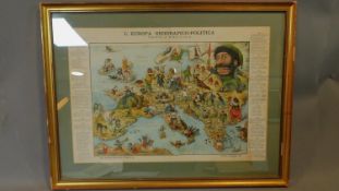 A large framed and glazed print, 'Italian political map'. 81x62cm