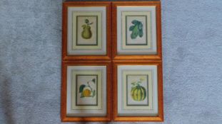 A set of four framed and glazed prints of fruit. 49x40cm