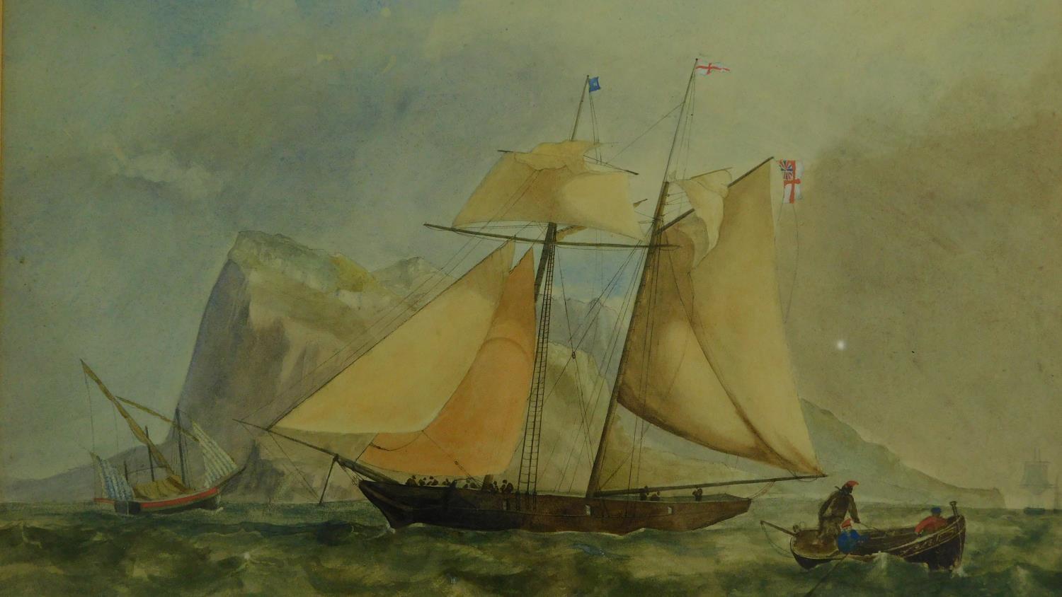 A 19th century Marine seascape watercolour from the Cornish coast, indistinctly signed top right, 33 - Image 2 of 4