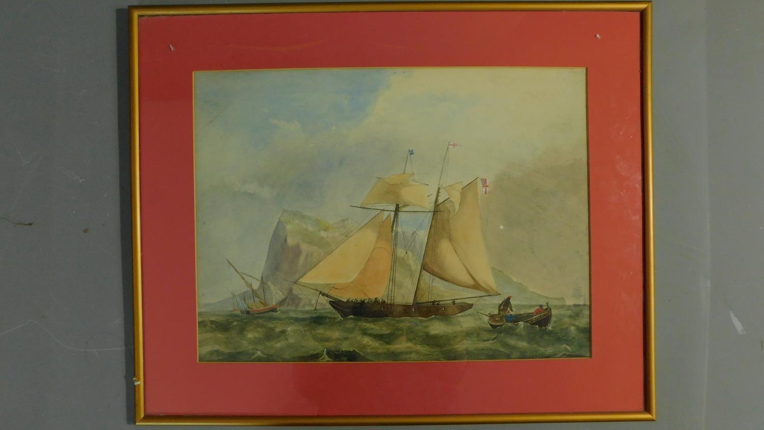 A 19th century Marine seascape watercolour from the Cornish coast, indistinctly signed top right, 33