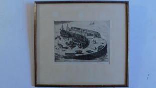 A framed and glazed etching, harbour view, signed H. J. Starling. 47x43cm.