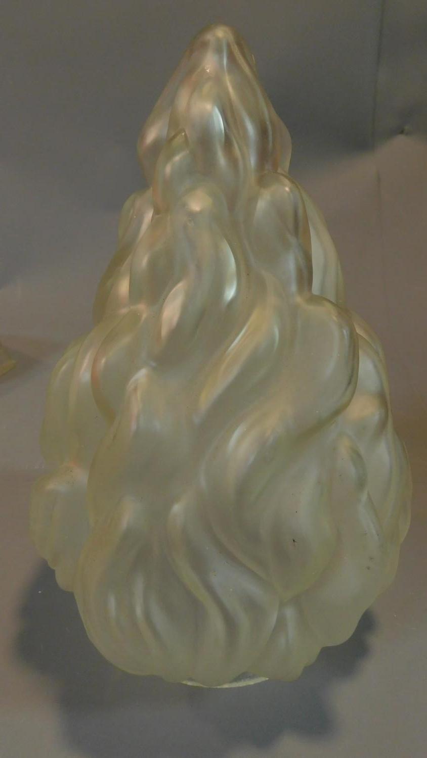 A set of four Art Deco frosted glass light shades and a similar torch style shade. H.25 W.18 D.9cm - Image 4 of 4