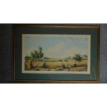 A limited edition lithograph, harvest scene, signed lower right in pencil, 36 x 64cm