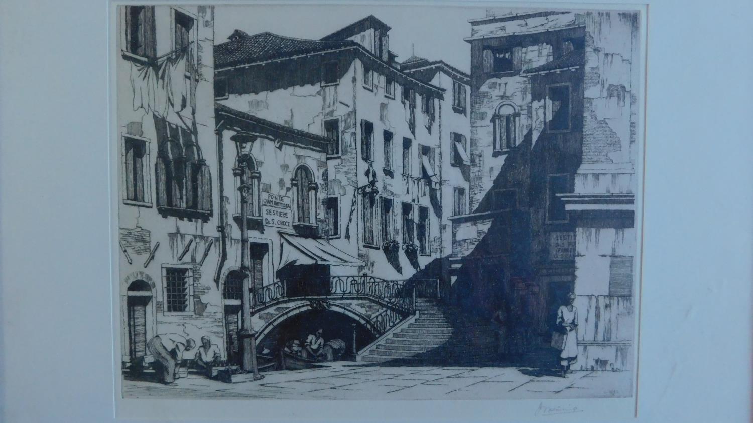 A framed and glazed etching Venetian scene, signed H. J. Starling. 49x44cm. - Image 2 of 4