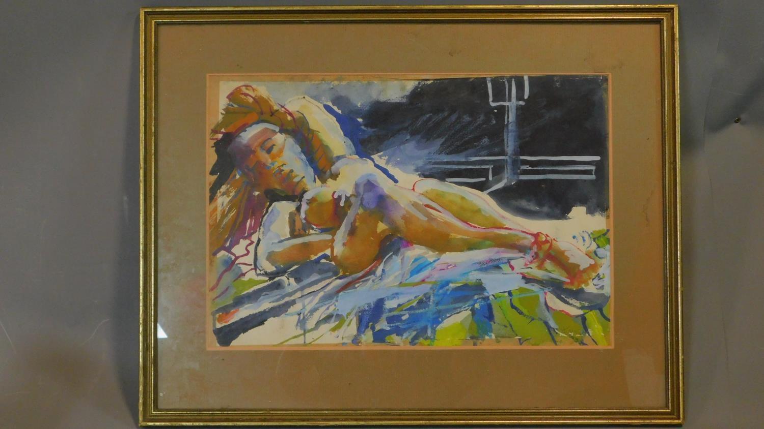 A framed and glazed watercolour, nude study. 74x58cm