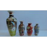 A collection of 4 Oriental ceramic vases, to include a Satsuma vase. 38x16cm.