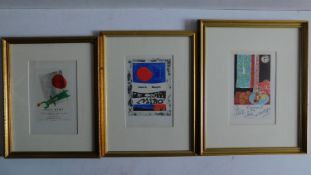 Three various framed and glazed exposition prints, Miro and Matisse. 55x50cm largest.