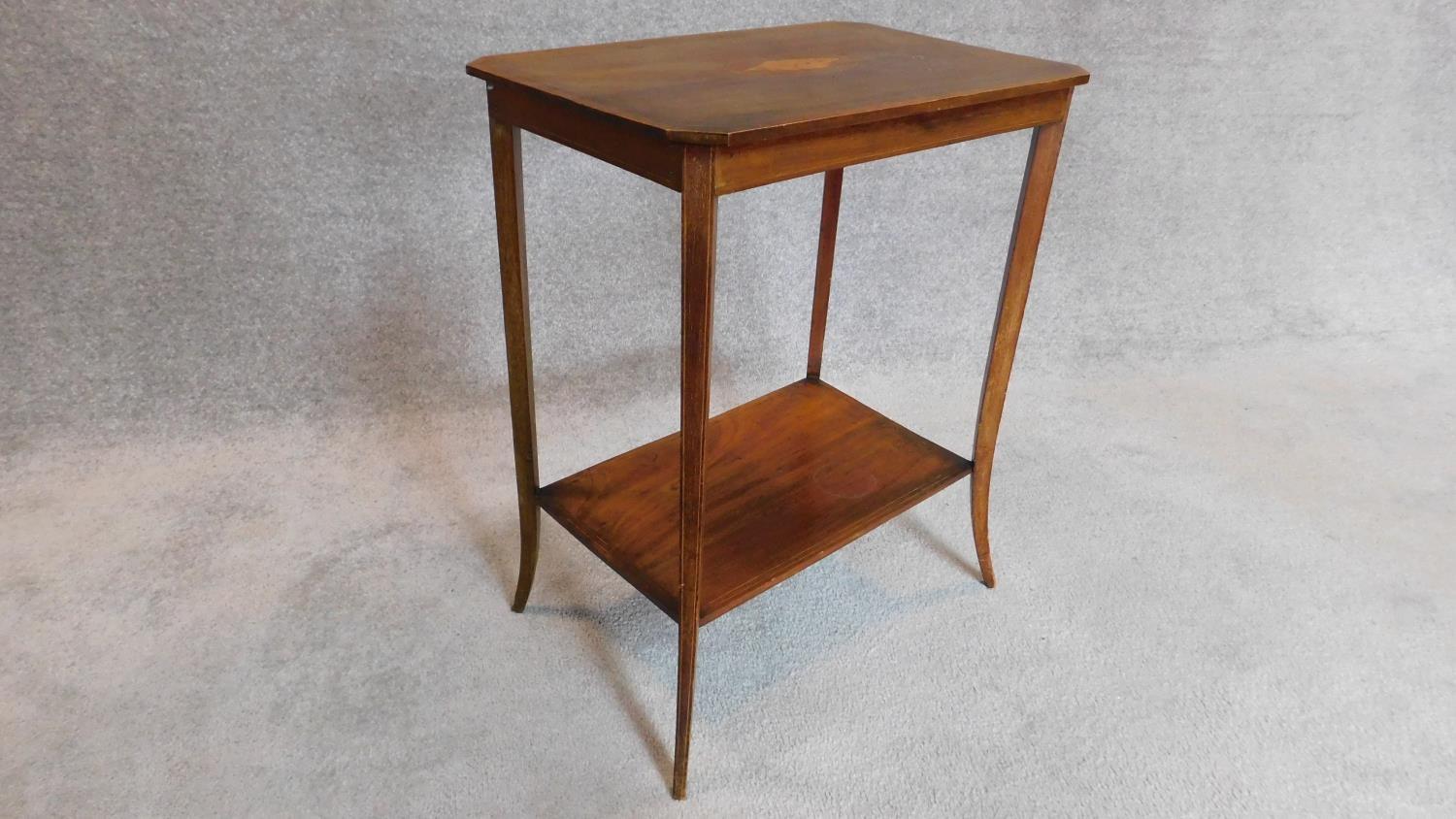 An Edwardian mahogany and satinwood inlaid 2 tier occasional table. 70x56x37cm - Image 4 of 4