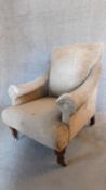An Edwardian mahogany framed armchair in sage upholstery. 92x70x74cm