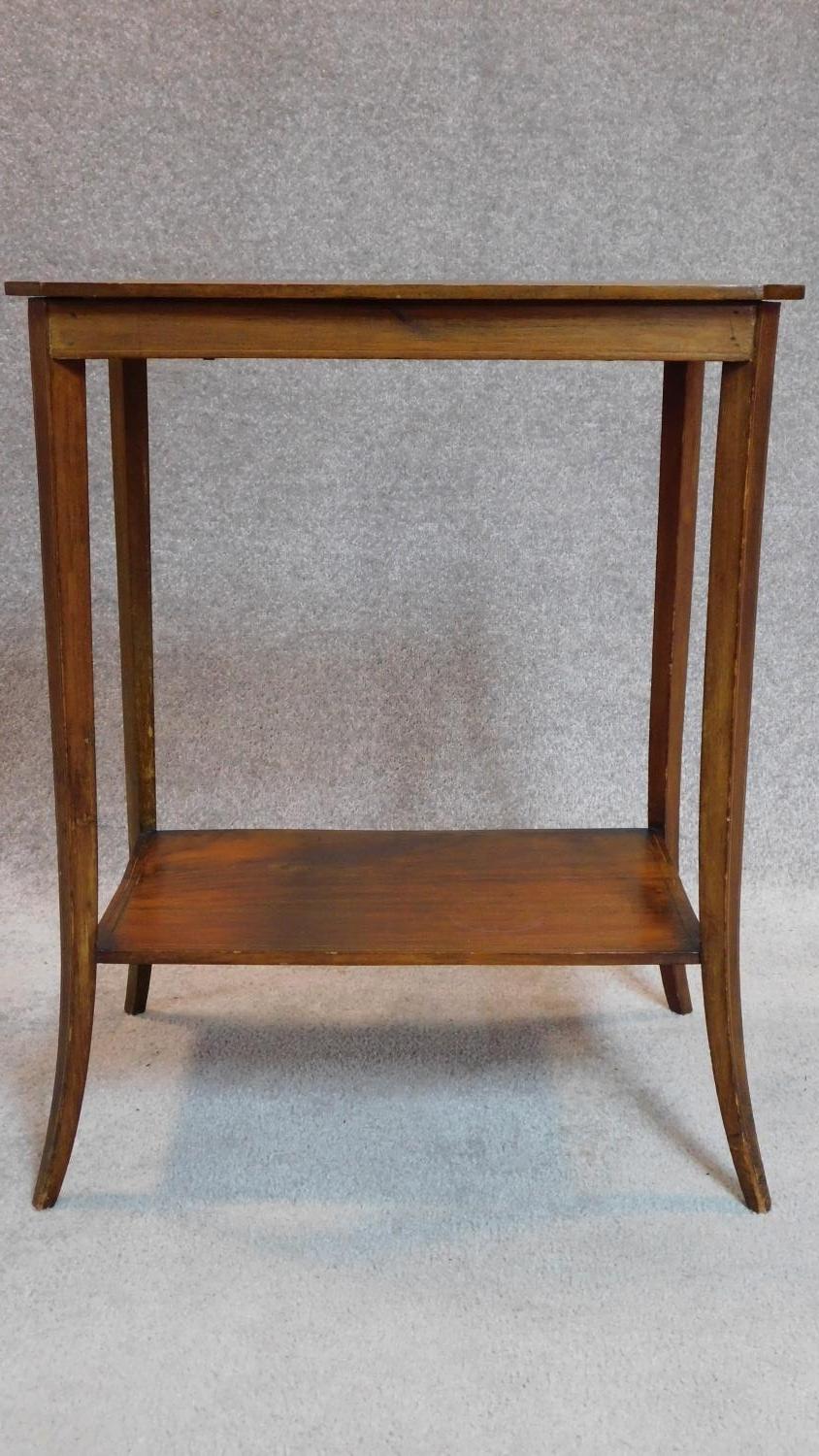 An Edwardian mahogany and satinwood inlaid 2 tier occasional table. 70x56x37cm - Image 2 of 4