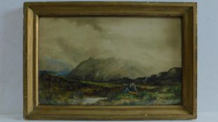 A framed and glazed watercolour, figures in a landscape, signed D.W. Pringle 1880. 66x38cm.