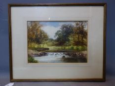 19th century school, Rocky river lined with trees, watercolour, signed P. L. Laron (?) to lower