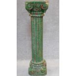 A late 19th/early 20th century green painted carved oak pedestal, H.90cm