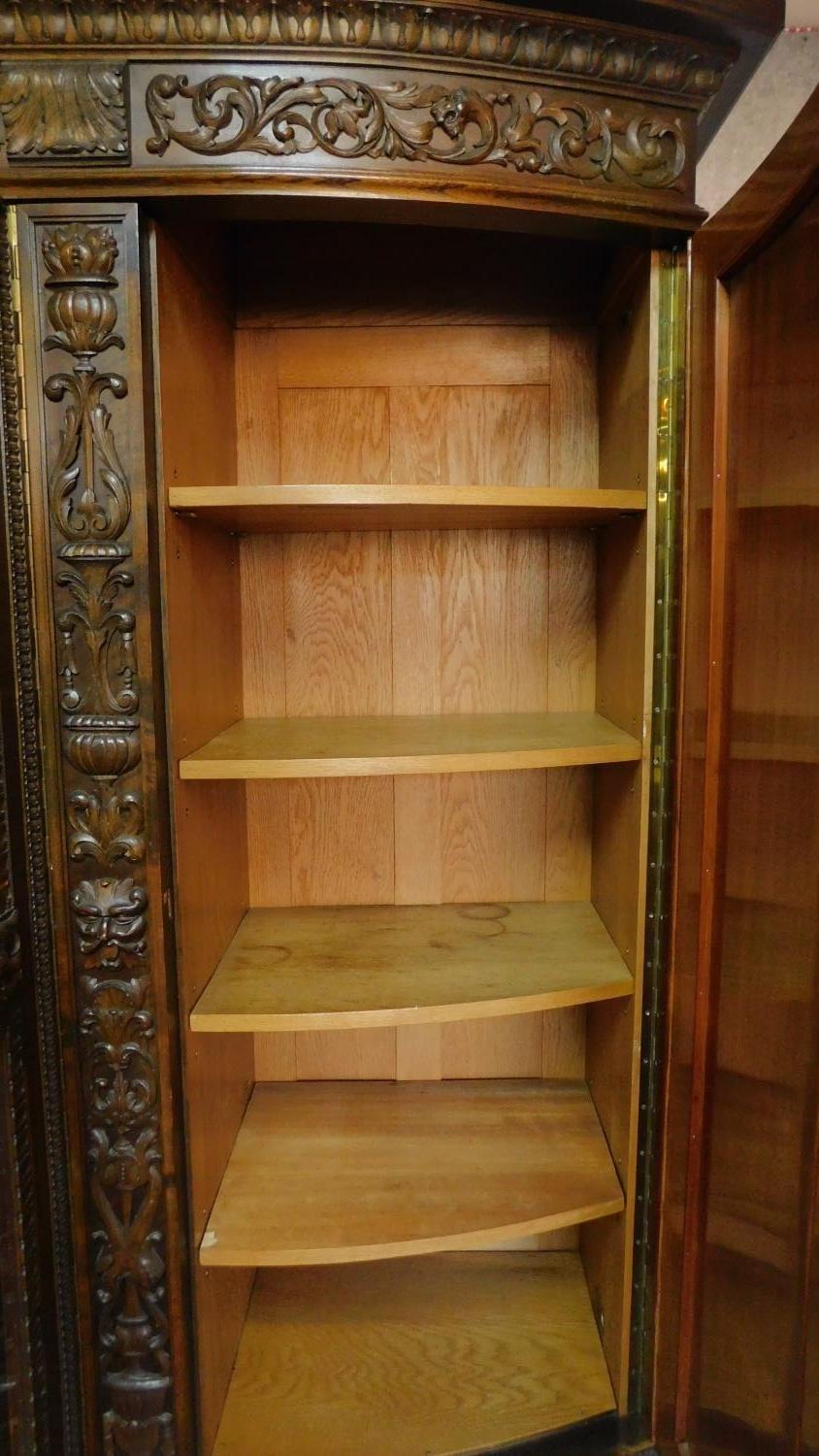 A 1930's German carved oak cabinet with burr walnut inlaid panel doors. H.185 W.233 D.40cm - Image 5 of 7