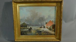 Johannes Josephus Hovener, b.1936, Flemish winter landscape, oil on board, signed lower right, set