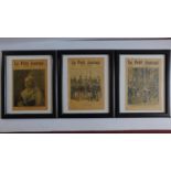 A set of 3 framed and glazed prints, le petite journal. 48x58cm.