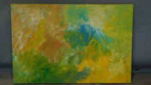 An abstract artwork on canvas by Sally- Anne Wall, monogrammed. 90x60cm.