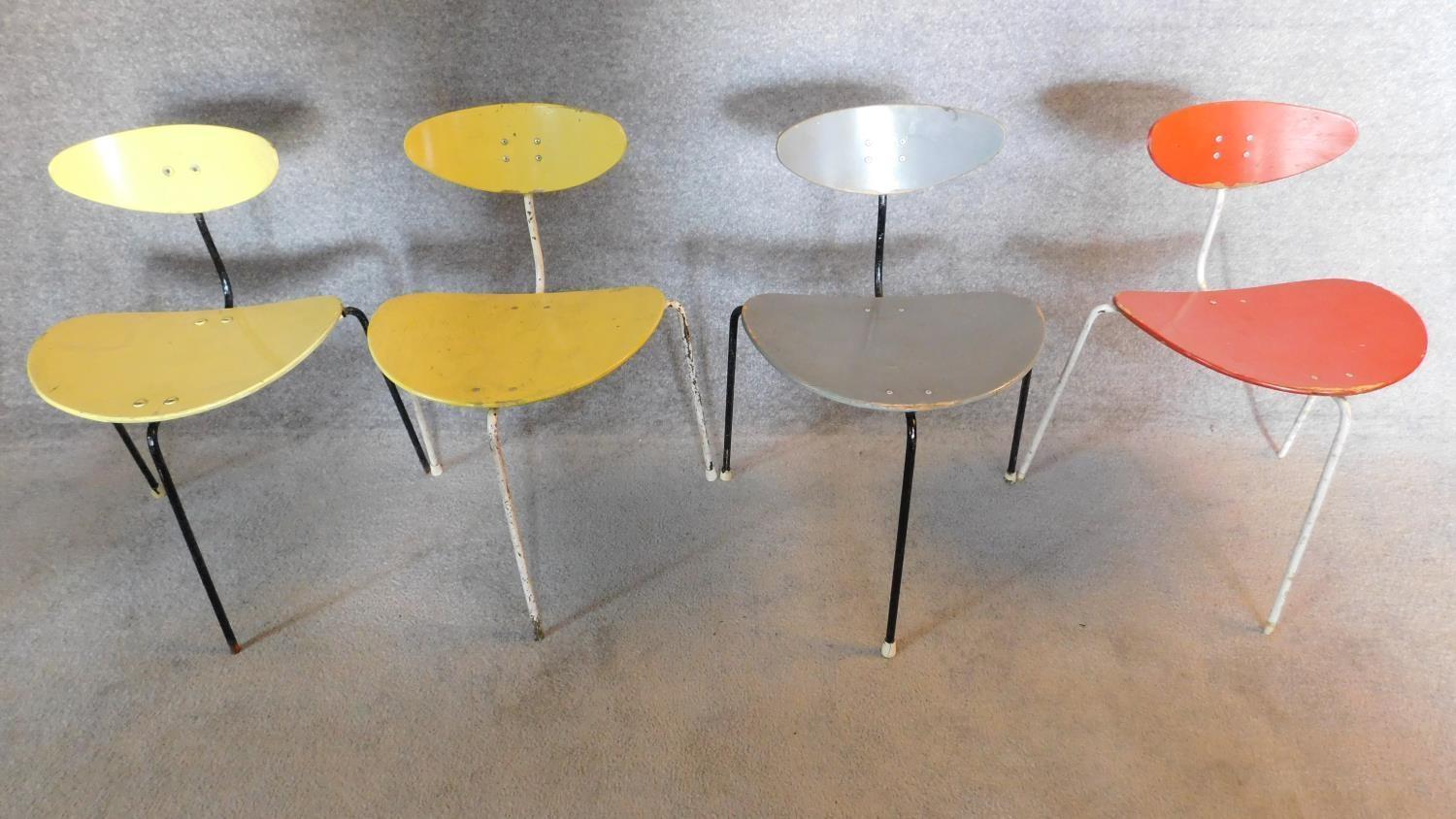 A set of four 1950's vintage Ernest Race Unicorn chairs, label to underside. 70x50x41cm