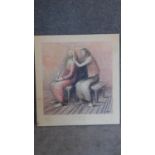 After Henry Moore, 'Two women seated', a print from the Pallas gallery, 72 x 67cm