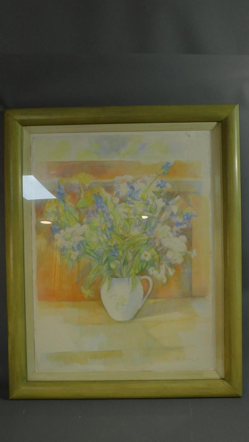 Peter Fleming, large 20th century still life of flowers, pencil and watercolour, signed and dated '
