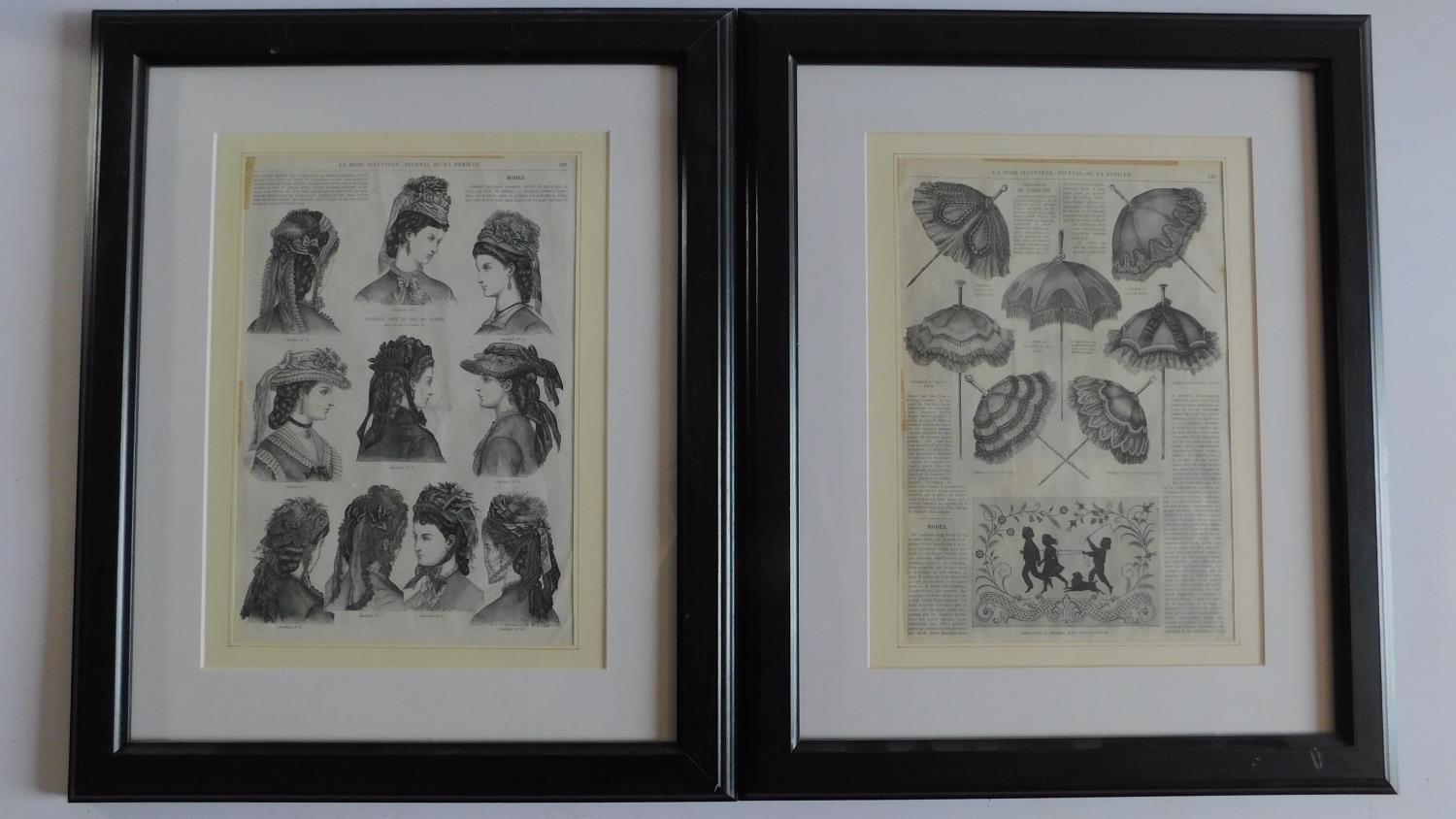 A pair of framed and glazed prints, la mode illustree framed pictures. 58x48cm.