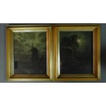 A pair of 19th century Dutch oils on board, windmill scene and stable scene, set in gilt frames,