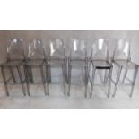 A set of 6 SCAB design "sgabello glenda" perspex high chairs. 120x38x44cm