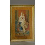 A large framed print on canvas of the Madonna and child. 85x126cm.