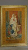 A large framed print on canvas of the Madonna and child. 85x126cm.