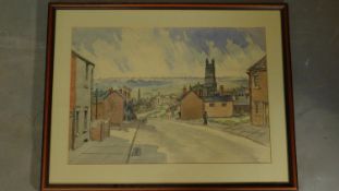 A framed and glazed watercolour, industrial town, signed David S Dodd. 67x52cm