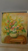 A large framed oil on board, still life spray of flowers, indistinctly signed. 87x74cm