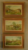 A set of 3 framed and glazed hunting prints. H.38 W.55cm