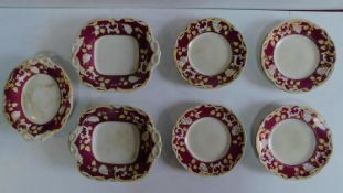 A set of 4 Victorian plates and a pair of matching dishes and a bowl. 22x22cm.