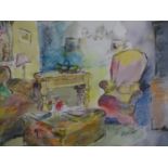 R. Howity, Living Room, pastel and watercolour, signed, 30 x 28cm