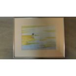 A framed and glazed watercolour, The Wet Beach Walk, Conagh M Kilday, monogrammed, label verso