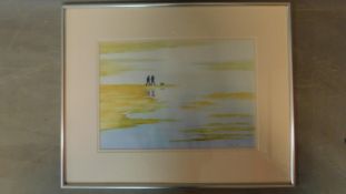 A framed and glazed watercolour, The Wet Beach Walk, Conagh M Kilday, monogrammed, label verso