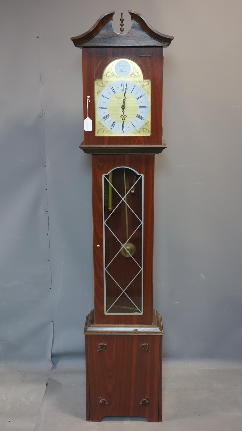 A reproduction battery powered grandfather clock, the dial marked English Elegance, H.187cm