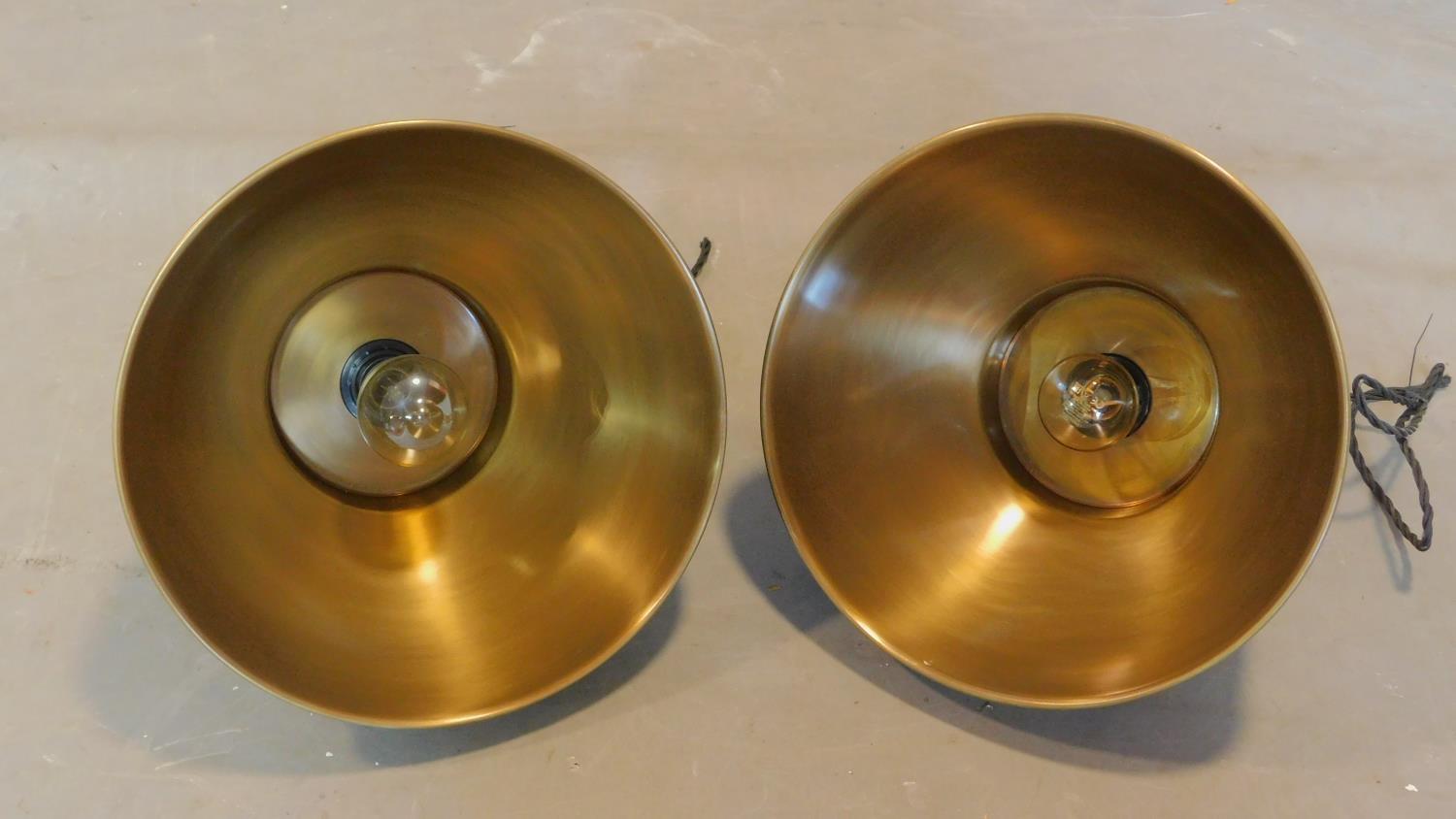 A pair of industrial style brass ceiling light pendants, H.30 D.33cm - Image 2 of 2
