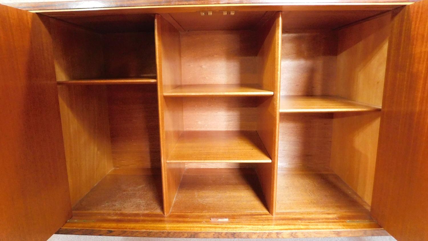 A Gordon Russell sideboard fitted drawers and cupboards on splayed supports, makers label to back. - Image 5 of 9