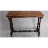 A Victorian mahogany and satinwood inlaid chess top table. 86x41cm