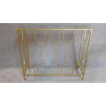 A gilt metal framed glass topped console table. 86x100x35cm
