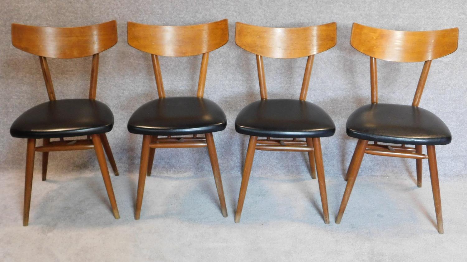 A set of four mid 20th century vintage Danish teak Unicorn dining chairs. H.84