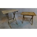 A folding bamboo table and a similar folding teak garden table. (tallest 72cm)