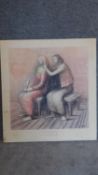 After Henry Moore, 'Two women seated', a print from the Pallas gallery, 72 x 67cm